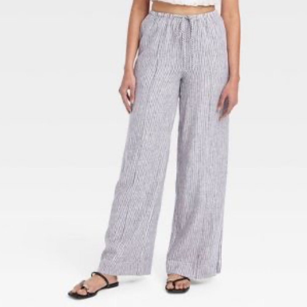 Women's High-Rise Wide Leg Linen Pull-On Pants - A New Day™
